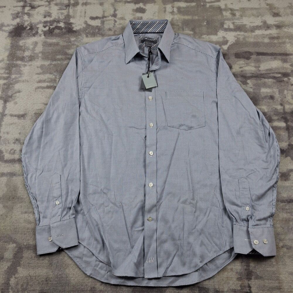 NWT Johnston & Murphy Tailored Fit Shirt M Men's Medium Blue White Geometric New